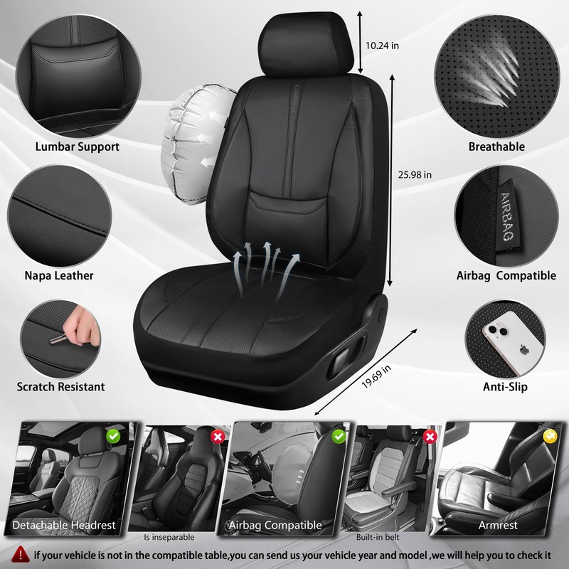 CAR PASS Nappa Leather Car Seat Covers, Water Resistant 3D