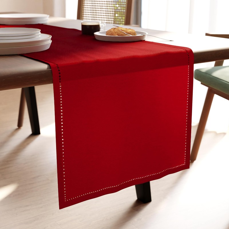 Encasa XO Dining Table Runner 13"x91" | Pure Cotton Hemstitched