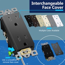 LIDER Matte Finish Decorator Receptacle with Interchangeable Face Cover, Child Safe Tamper-Resistant Wall Outlet, Residential Grade, Self-Grounding, 15A 125V, UL Listed, LR15-TR-SG, Space Gray