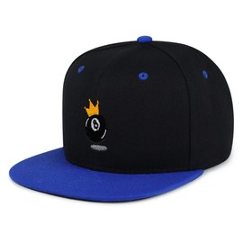 8 Ball Hip-Hop Snapback Hat Embroidered Black and Blue Two Tone Baseball Cap Billard Pool