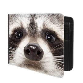 Trofung (Raccoon Face Muzzle Front Pocket Slim Bifold Leather Wallet RFID Blocking with ID Window for Men