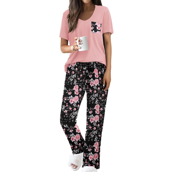 Ekouaer Pajama Sets for Women 2 Piece Short Sleeve Pj