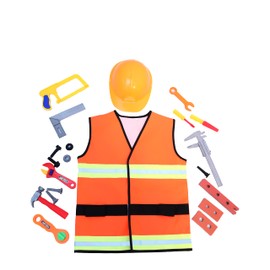Matissa & Dad Children's Construction Worker Role Play Costume and accessory Set Kids Boys Girls (Large (6-8 Years))