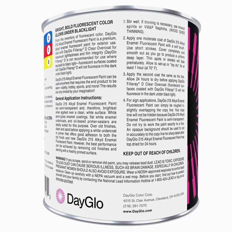 DayGlo Fluorescent Solvent-Based 215 Alkyd Brushing Enamel Paint, high visibility