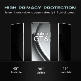 MiRowy 4 Pack Tempered Screen Protector for Realme GT 6, 9H Anti-Spy Privacy Screen Protection Film and Camera Protector, Anti-Scratch Anti Spy Film for Realme GT 6