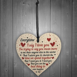 RED OCEAN I Love You Plaque Wooden Heart Special Anniversary Valentines Day Gift For Boyfriend Girlfriend Husband Wife