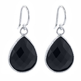 Gem Stone King 925 Sterling Silver Black Onyx Teardrop Dangle Earrings for Women | 13.00 Cttw | Gemstone Birthstone | Pear Shape 16X12MM