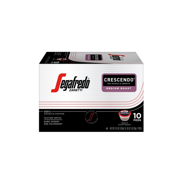 Segafredo Zanetti Single Serve Coffee Pods, Crescendo Medium Roast, Easy to Brew, Arabica, Works with All K-Cup Brewers, 10 Count, Pack of 6
