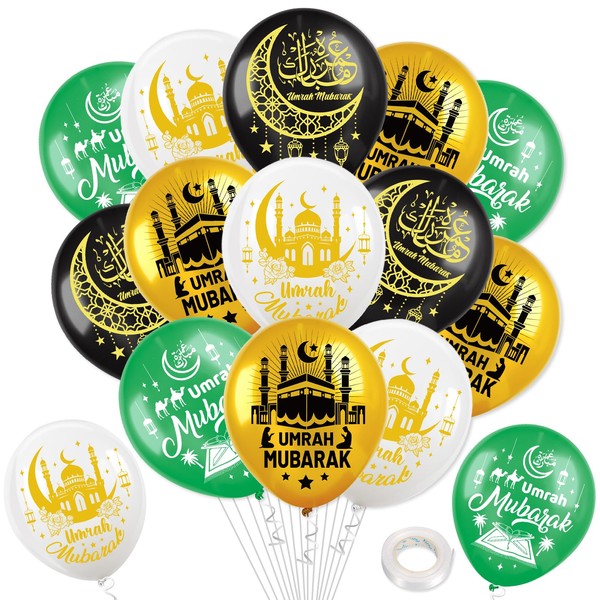 DPKOW 24pcs Umrah Mubarak Latex Balloons for Islamic Muslim Umrah