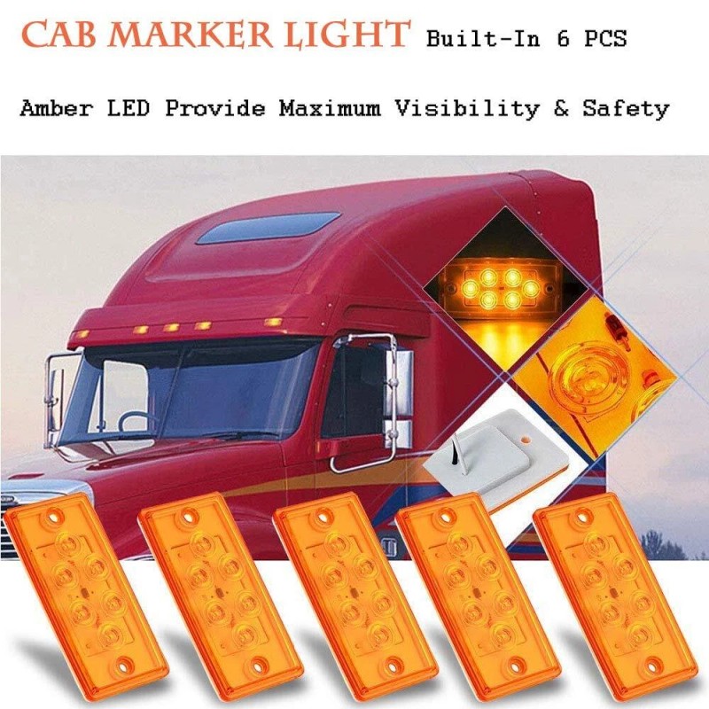 NPAUTO 5pcs Freightliner Cab Lights 6 LED Amber Roof Top