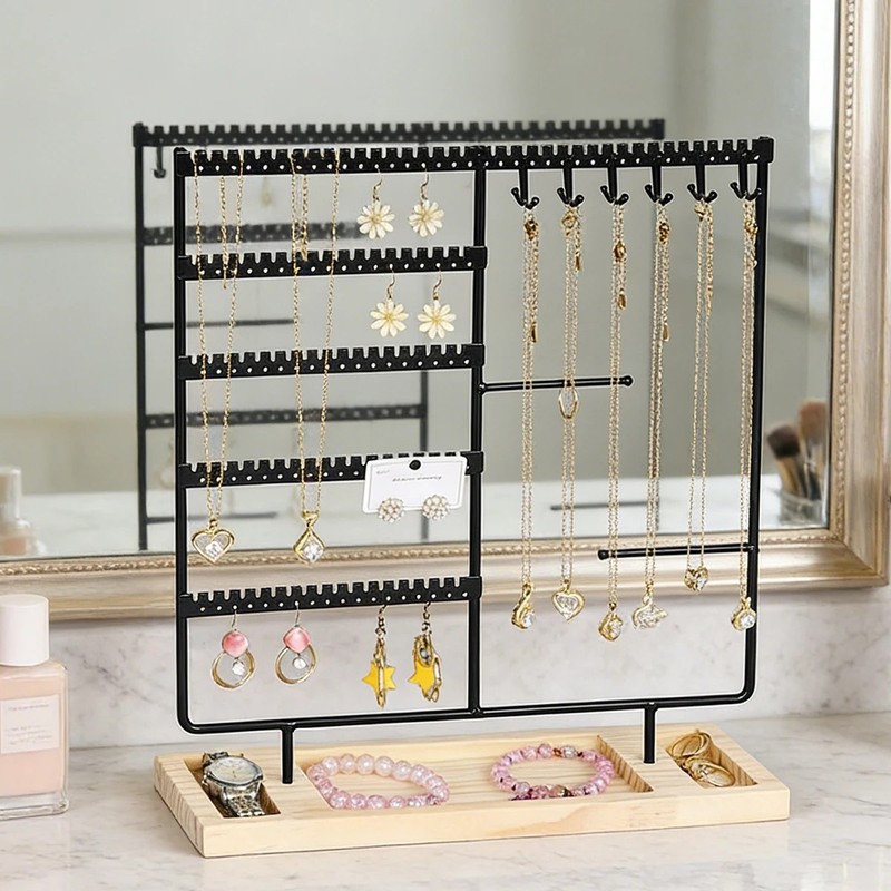 Vellure Jewelry Organizer Drawer – Wooden Base with Metal T-Bars,