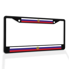 Metal Insert License Plate Frame Russian Flag with Ensign Weatherproof Car Accessories Black 2 Holes Solid Insert