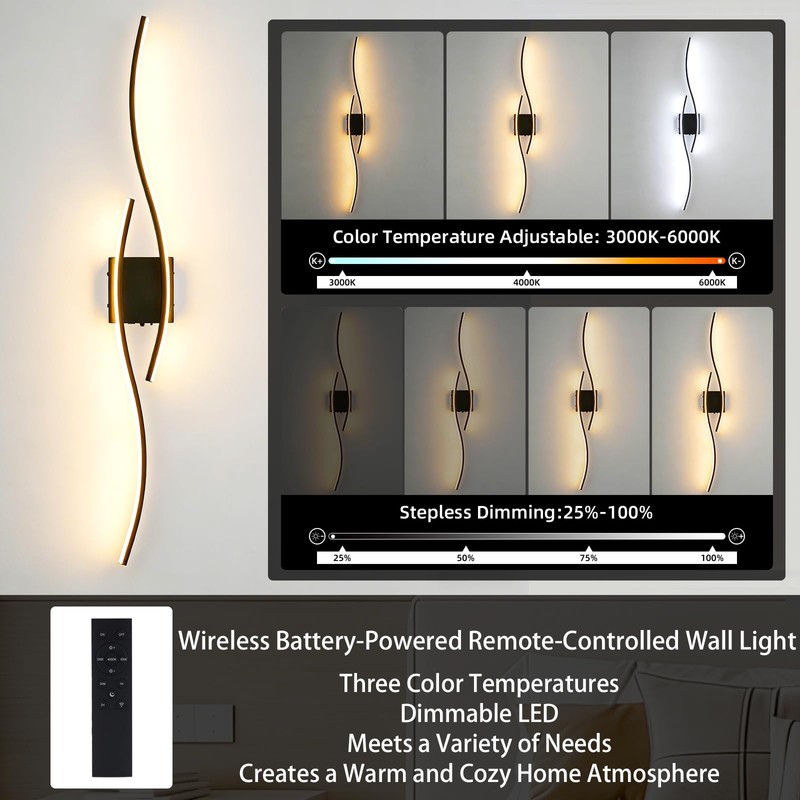 Amansour No Hardwire Battery Operated Wall Sconces Set of Two,
