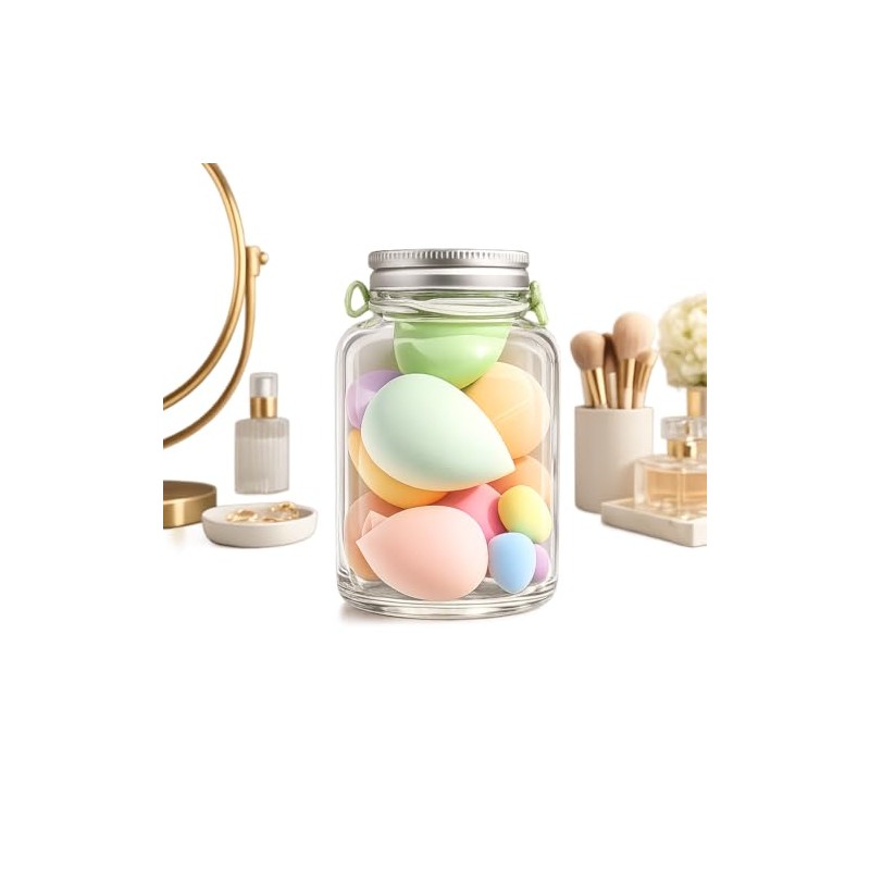 Set de 10 Esponjas de Maquillaje en Frasco Reutilizable –
