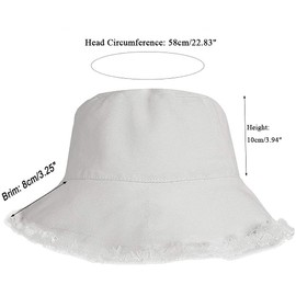 Frayed-Edge-Bucket-Hat-Summer Distressed-Beach-Sun-Hat-for-Women Men Teens Girls- Floppy Wide-Brim Fisherman Cap(Size: 7 1/8) White