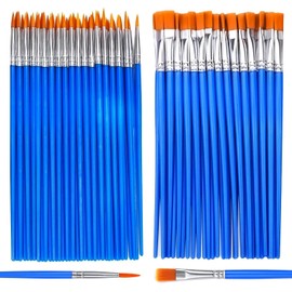 AROIC Paint Brushes Set,110 Pcs Flat & Fine Nylon Acrylic Brushes Bulk for Oil Watercolor Canvas Artist Professional Painting Kits Small Paint Brush for Classroom ﻿Miniature Detailing & Rock Painting