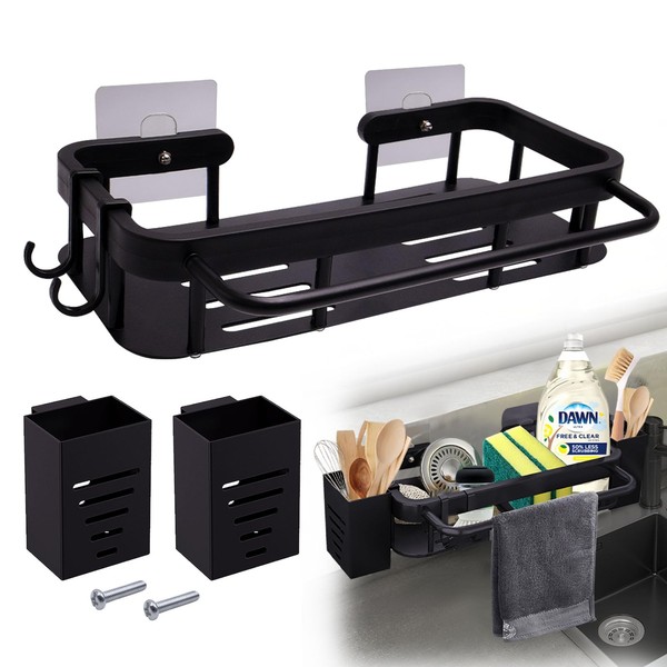 pangutheos Spülbecken Organizer, Kein Stanzen Spüle Organizer, Schwarz Sink Organizer
