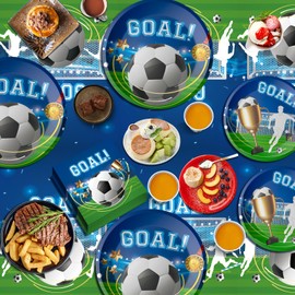 Soccer Birthday Party Decorations Includes Plates Napkins Banner Cups Tablecloth for Soccer Sports Theme Birthday Party Decorations, Serve 24