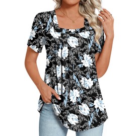 LONGYUAN Womens Tunic Tops 2025 Summer Casual Square Neck Shirts Print X-Large White Lily