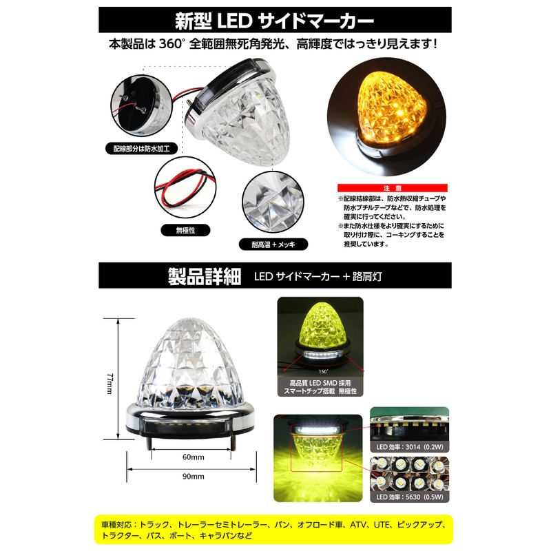 Rikopin Side Marker Lamp with Shoulder Light 12V/24V Clear Lens