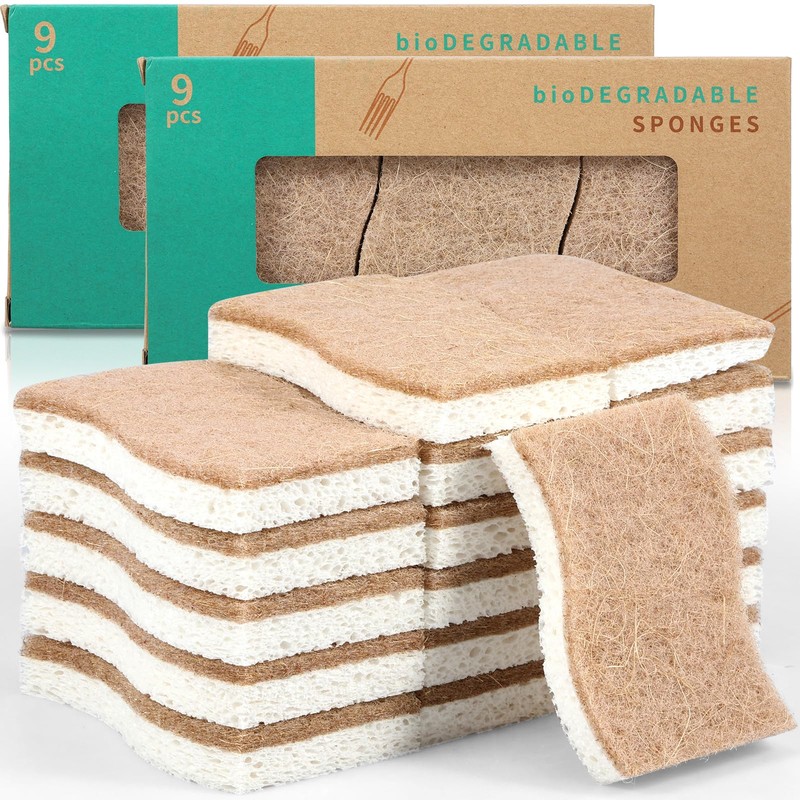 18 Pack Natural Sponges for Odor Free Wood Pulp Sponge