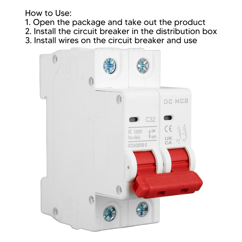 DC Miniature Circuit Breaker 2P 32A DIN Rail Mount DC1000V