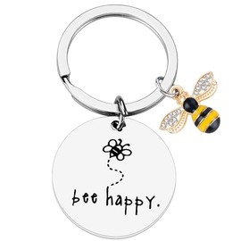 PLwelth Bee Keychain Bee Inspirational Keyring for Women Men Bee Happy Keychain for Teachers Students Best Friends Jewelry Motivational Gifts for Family Colleagues Leaving Birthday Christmas
