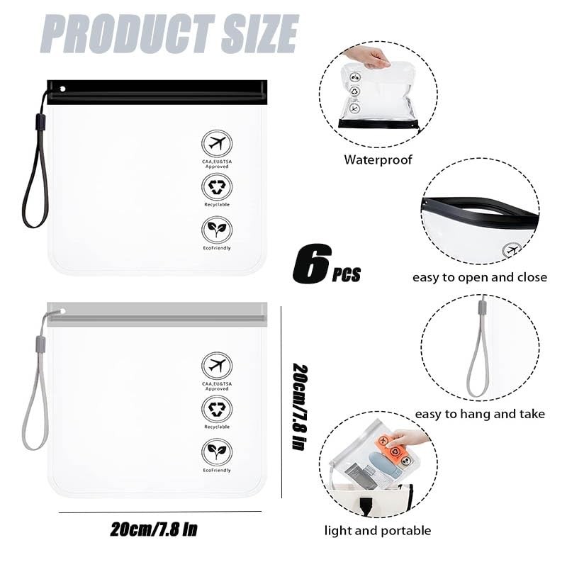 TSA Approved Liquid Bags, 6Pcs Leak Proof Quart Size Clear