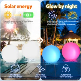 LOQOMI Solar Floating Pool Lights - 4 Pack 14 Inch 16 Color Changing LED Inflatable Balls, Waterproof Solar Powered Glow Balls for Yard Pond Party Wedding Outdoor Decor