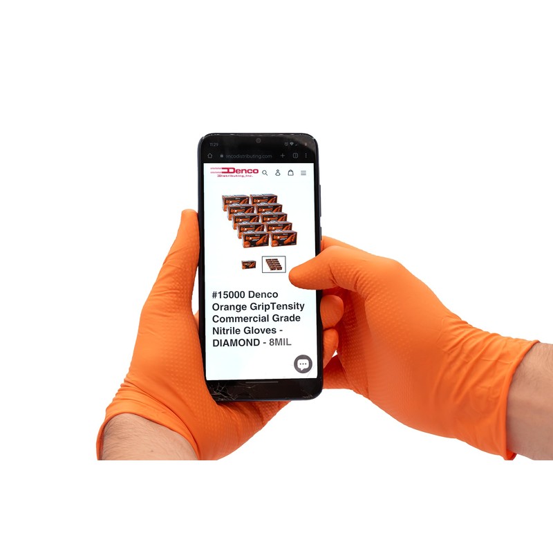 DENCO DISTRIBUTING, INC. Griptensity Orange Diamond Texture Nitrile Gloves -
