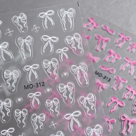 Bow Nail Art Stickers 5D Embossed Nail Decals Bowknot SelfAdhesive Nail Designs Sticker White Pink Bow Nail Design Cute Bows Nail Supplies Ribbon Bow-Knot for Women Manicure Decorations 3sheets