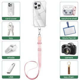 caslord Phone Lanyard, 2 Pack Adjustable Phone Strap Crossbody with Durable Patches, Universal Phone Neck Strap Compatible with Most Smartphones and Cases - Black and Pink