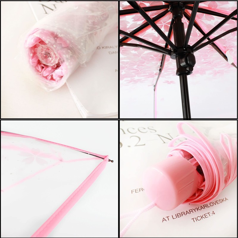 Milya Pocket Umbrella Transparent Ultra Light Manual Umbrella Transparent Cherry