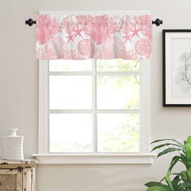 Coastal Pink Coral Valances for Windows/Kitchen/Living Room/Bathroom Decor, Ocean Beach Valance Curtains with Rod Pocket, Summer Nautical Short Light Filtering Curtain Window Valances 54"Wx18"L