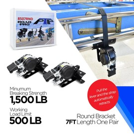 Pro Trucking Products 1" x 7' Retractable Ladder Rack Straps Round Bracket, Fits 1-7/8" - 2" Round Tubing. 1500lb Breaking Strength and 500lb Working Load Limit (2 Pack)