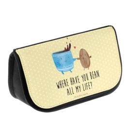 Mr. & Mrs. Panda Coffee Bean Cosmetic Bag, yellow, Hand Drawn