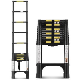 FEETE 15.5FT Telescoping Ladder,Aluminum Extension Ladder w/Triangle Stabilizers,330lbs Capacity Retractable Ladder,for Home,Outdoor(15.5FT,Black)