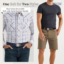 WERFORU Men Ratchet Belts Nylon Belts for Men Reversible Buckle Belt 2-in-1 Belt Casual Belt for Gift (Blue/Black,43":Fit Waist Size 32"-36")