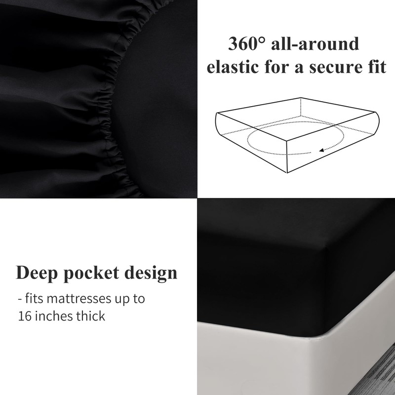 Aisbo Double Fitted Sheet Black - Extra Deep Pocket Bed
