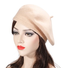 ZLYC Wool Beret Hat Classic Solid Color French Beret for Women (Beige)