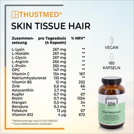 Skin Tissue Hair – für Haut, Haar und Nägel - 180 Kapseln mit Biotin, Zink, Folsäure, Kupfer, Mangan, Astaxanthin und den Vitaminen C, B5, B6, B12 - In Deutschland produziert und laborgeprüft