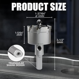 Heavy Duty Carbide Hole Saw Set, 1-37/64” (40mm), Extra Deep Cutting Depth of 1.1 Inches (28mm) - Ideal for Stainless Steel, Mild Steel, Iron, Copper, Brass, and Plastic
