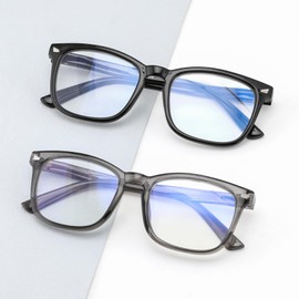 SKYOAK 2 Pack Light Progressive Multifocus Reading Glasses Men Women, TR90 Square Full Frame Spring Hinge Blue Light Blocking Computer Readers UV400 Retro No-Line Multifocal Comfort Eyeglasses, 2.5x