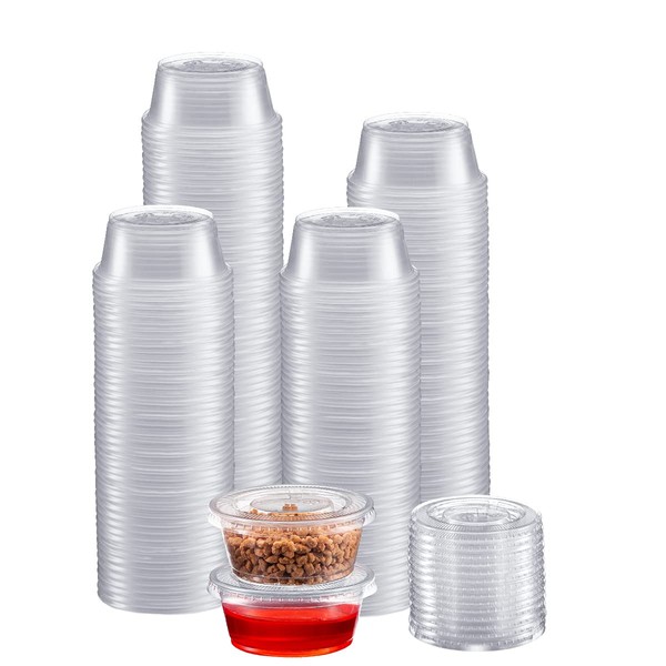 Zeml Portion Cups with Lids (2 Ounces, 200 Pack) | Disposable Plastic Cups for Meal Prep, Portion Control, Salad Dressing, Jello Shots, & Medicine | Small Plastic Condiment Container