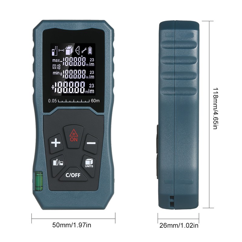 Laser Distance Meter Handheld 1.6-inch LCD Diastimeter Bubble Level Pythagorean