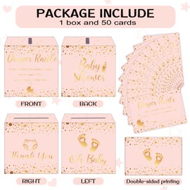 Funrous 51 Diaper Raffle Tickets with Box for Baby Shower Game Invitations Diaper Raffle Card for Gender Reveal Baby Shower Party Decoration Table Centerpiece(Rose Gold)
