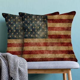 4th of July Pillow Covers 18 x 18 Inch Set of 2 Patriotic American Flag Throw Pillows Memorial Day Independence Day Outdoor Decorative Pillowcase Linen Cushion Cases for Bed Sofa Couch