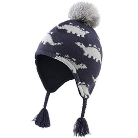 Connectyle Toddler Baby Fleece Lined Knit Beanie Hat with Earflap Winter Cute Dinosaur Hat M Grey