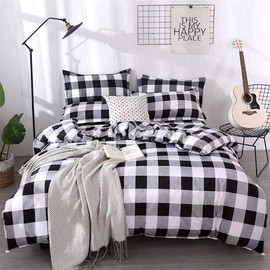 Farmhouse Buffalo Checked Bedding Set Black Gray White Plaid Comforter Cover Single,Soft Lightweight Grid Bedspreads, 1 Lattice Duvet Cover 2 Pillow Shams Modern Geometric Decor Grey Quilt,Zipper