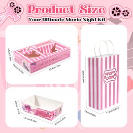 Rzoklot 48 PCS Pink Movie Night Party Supplies – 24 Snack Boxes, 12 Food Trays, 12 Popcorn Bags – Cute Disposable Snack Holders for Girls' Night, Birthday Party, or Home Theater